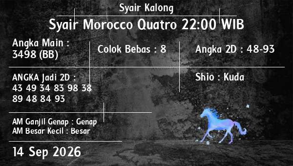 Syair Kalong - Syair Morocco Quatro 22:00 WIB