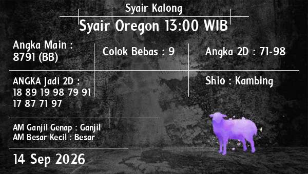 Syair Kalong - Syair Oregon 13:00 WIB