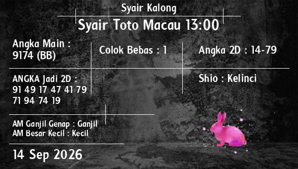 Syair Kalong - Syair Toto Macau 13:00