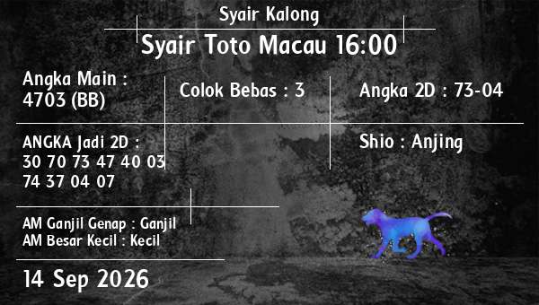 Syair Kalong - Syair Toto Macau 16:00