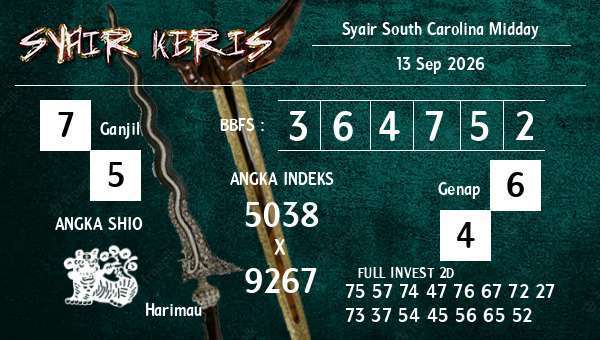  - Syair South Carolina Midday