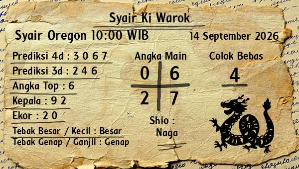 Syair Ki Warok - Syair Oregon 10:00 WIB