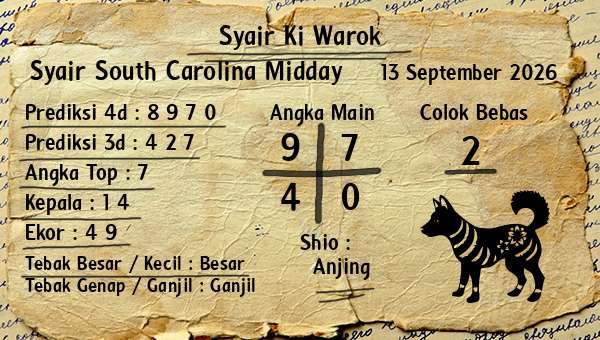 Syair Ki Warok - Syair South Carolina Midday