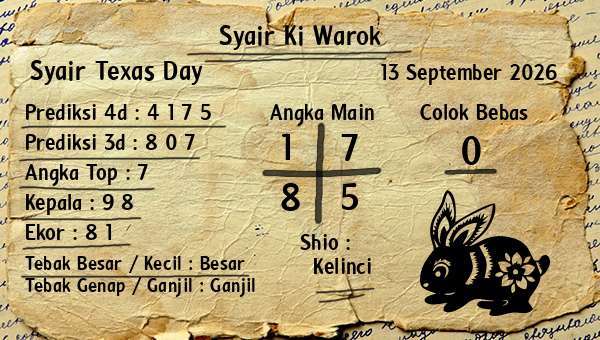Syair Ki Warok - Syair Texas Day