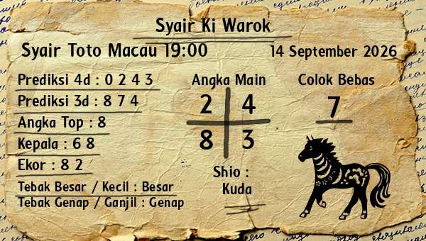Syair Ki Warok - Syair Toto Macau 19:00
