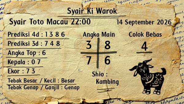 Syair Ki Warok - Syair Toto Macau 22:00