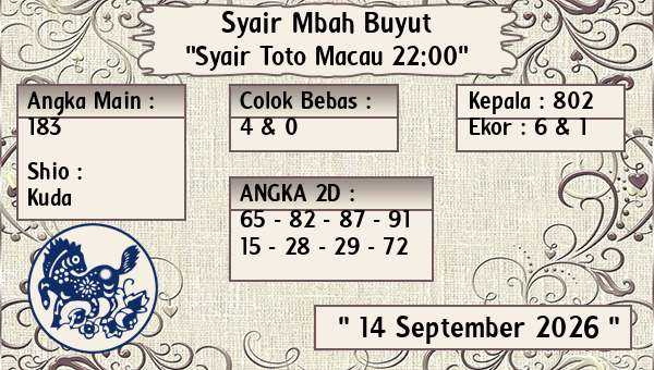 Syair Mbah Buyut - Syair Toto Macau 22:00