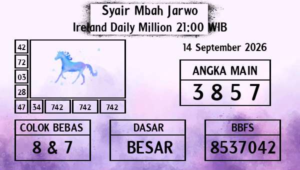 Syair Mbah Jarwo - Ireland Daily Million 21:00 WIB