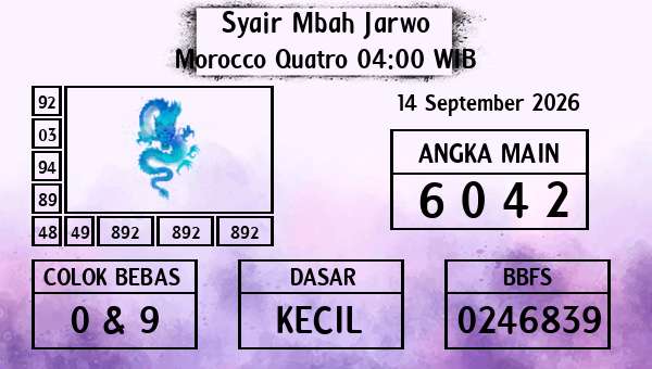 Syair Mbah Jarwo - Morocco Quatro 04:00 WIB