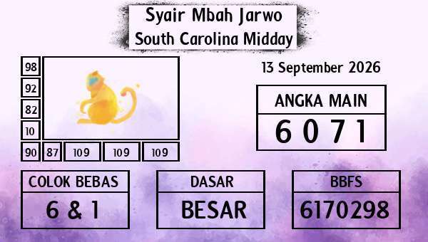 Syair Mbah Jarwo - South Carolina Midday