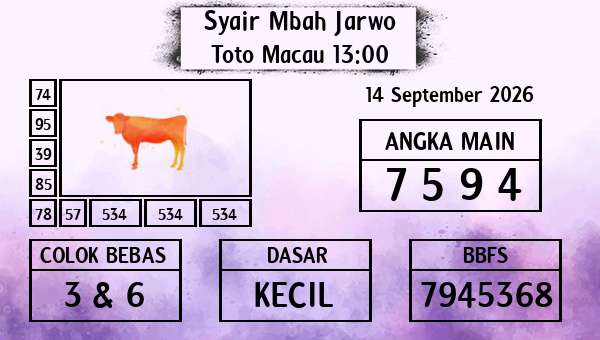 Syair Mbah Jarwo - Toto Macau 13:00