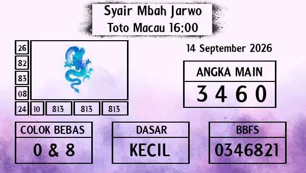 Syair Mbah Jarwo - Toto Macau 16:00