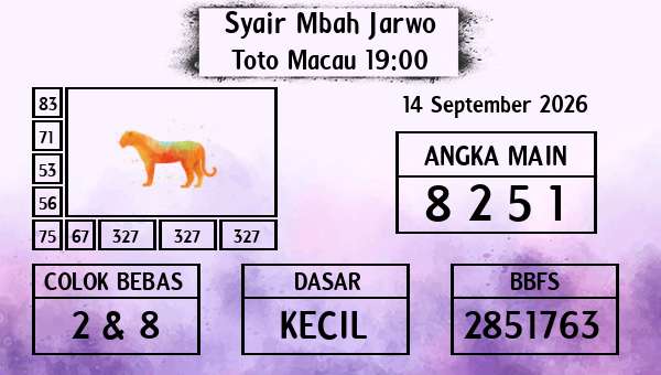 Syair Mbah Jarwo - Toto Macau 19:00