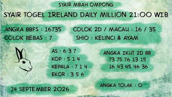 Syair Mbah Ompong - Syair Togel Ireland Daily Million 21:00 WIB
