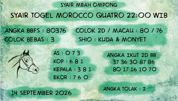 Syair Mbah Ompong - Syair Togel Morocco Quatro 22:00 WIB
