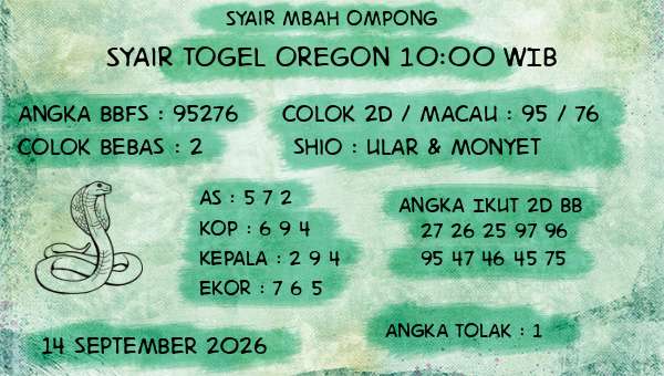Syair Mbah Ompong - Syair Togel Oregon 10:00 WIB