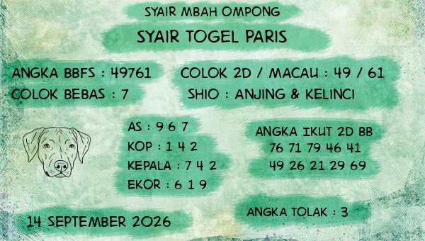 Syair Mbah Ompong - Syair Togel Paris