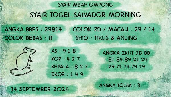 Syair Mbah Ompong - Syair Togel Salvador Morning