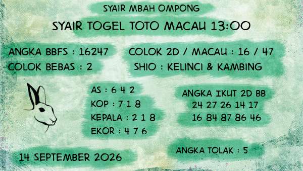 Syair Mbah Ompong - Syair Togel Toto Macau 13:00