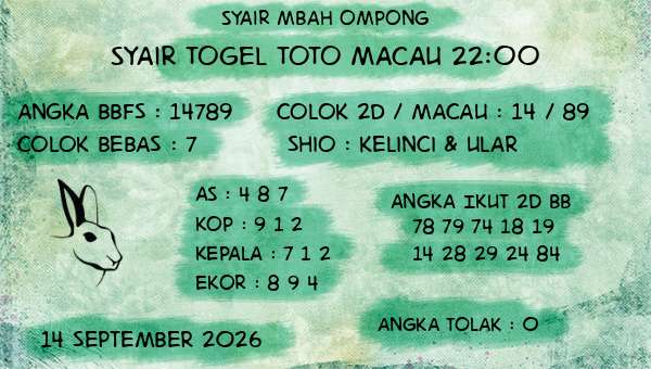Syair Mbah Ompong - Syair Togel Toto Macau 22:00