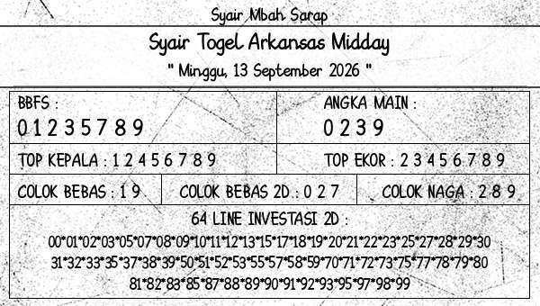 Syair Mbah Sarap - Syair Togel Arkansas Midday