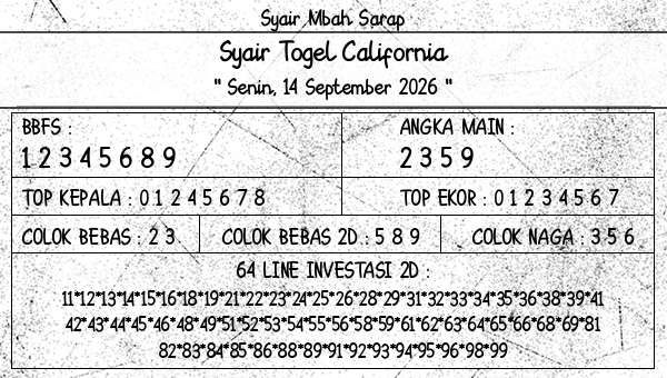 Syair Mbah Sarap - Syair Togel California