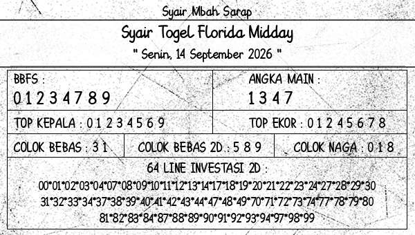 Syair Mbah Sarap - Syair Togel Florida Midday