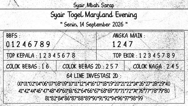 Syair Mbah Sarap - Syair Togel Maryland Evening
