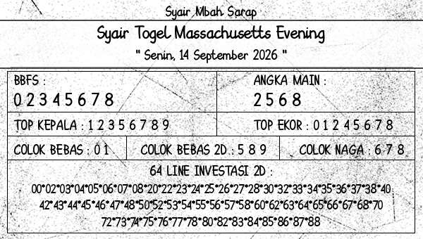 Syair Mbah Sarap - Syair Togel Massachusetts Evening