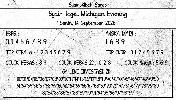 Syair Mbah Sarap - Syair Togel Michigan Evening