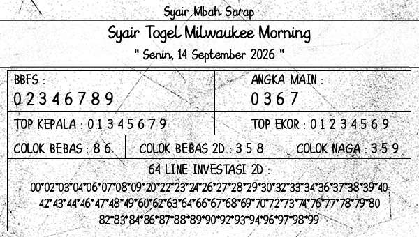 Syair Mbah Sarap - Syair Togel Milwaukee Morning
