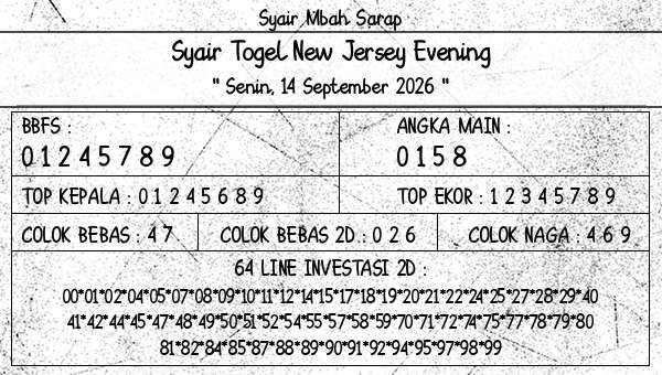 Syair Mbah Sarap - Syair Togel New Jersey Evening