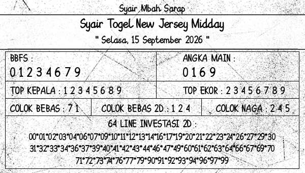 Syair Mbah Sarap - Syair Togel New Jersey Midday