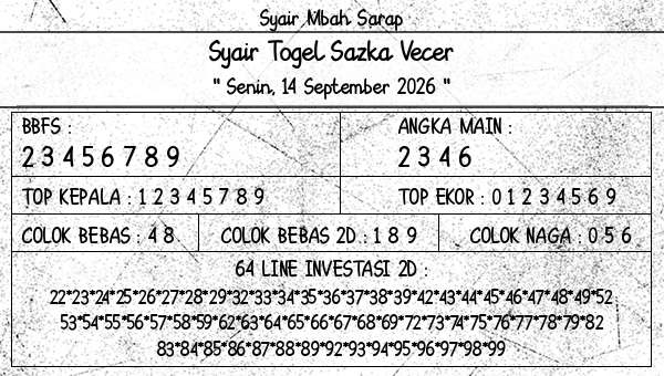 Syair Mbah Sarap - Syair Togel Sazka Vecer