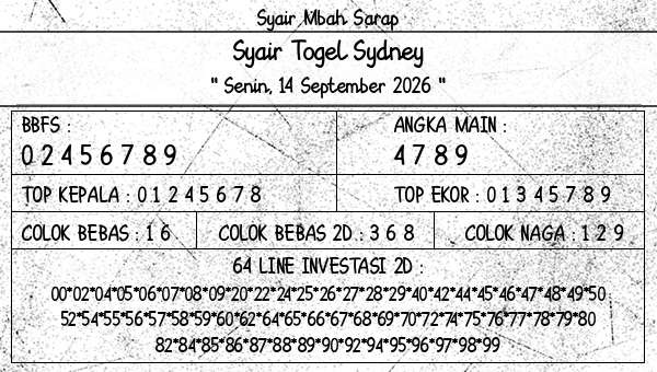 Syair Mbah Sarap - Syair Togel Sydney