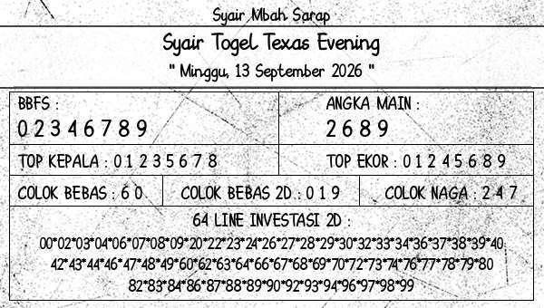 Syair Mbah Sarap - Syair Togel Texas Evening