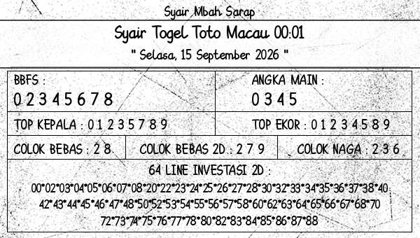 Syair Mbah Sarap - Syair Togel Toto Macau 00:01