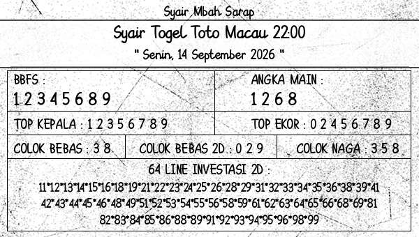 Syair Mbah Sarap - Syair Togel Toto Macau 22:00