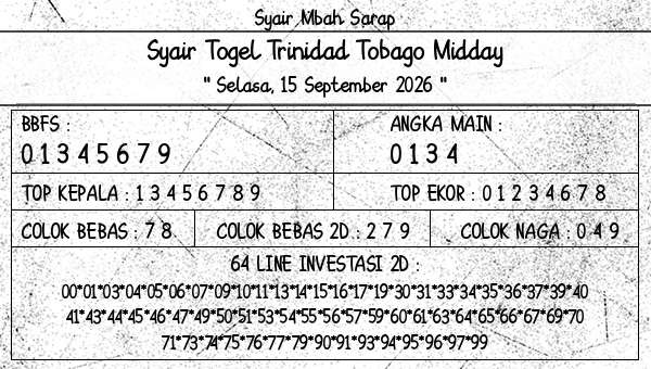Syair Mbah Sarap - Syair Togel Trinidad Tobago Midday