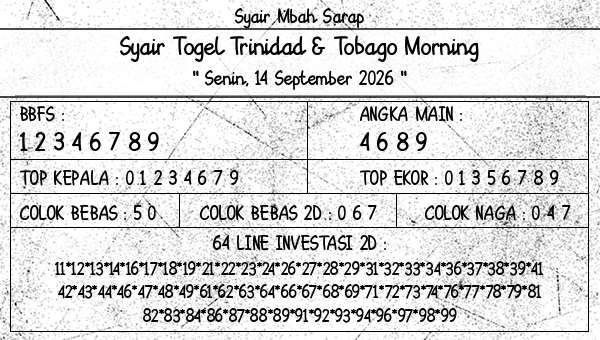 Syair Mbah Sarap - Syair Togel Trinidad & Tobago Morning