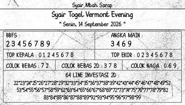 Syair Mbah Sarap - Syair Togel Vermont Evening