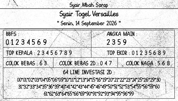Syair Mbah Sarap - Syair Togel Versailles