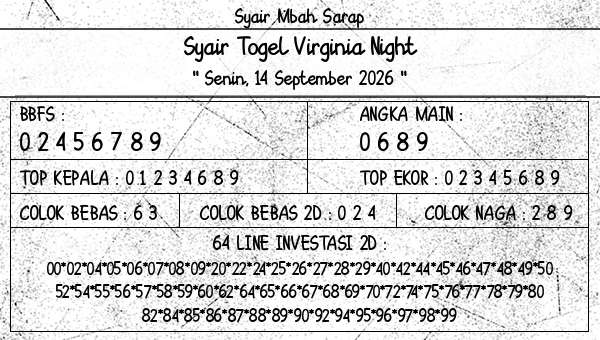 Syair Mbah Sarap - Syair Togel Virginia Night