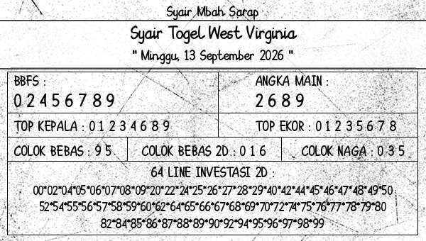 Syair Mbah Sarap - Syair Togel West Virginia