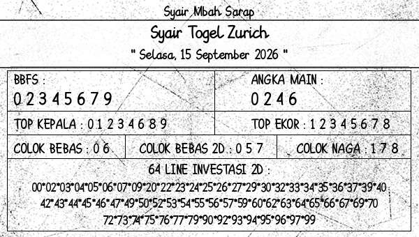 Syair Mbah Sarap - Syair Togel Zurich