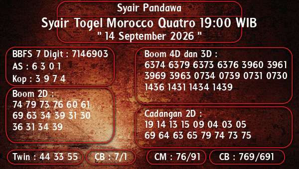 Syair Pandawa - Syair Togel Morocco Quatro 19:00 WIB