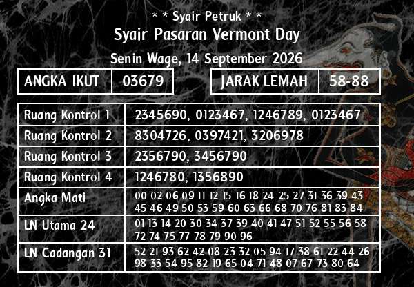 * * Syair Petruk * * - Syair Pasaran Vermont Day