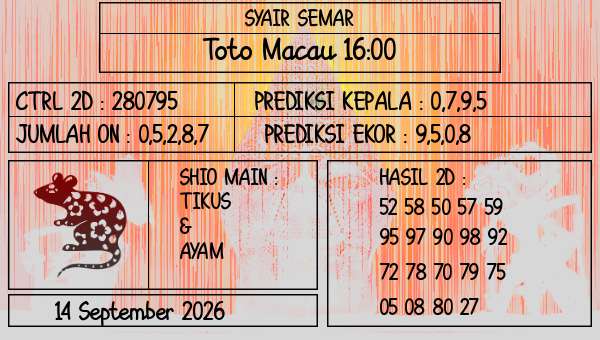SYAIR SEMAR - Toto Macau 16:00