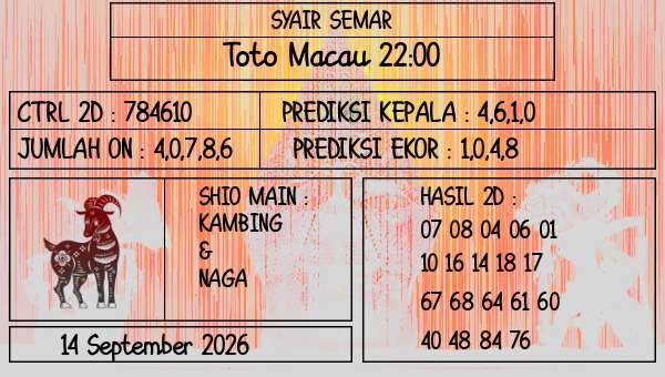 SYAIR SEMAR - Toto Macau 22:00