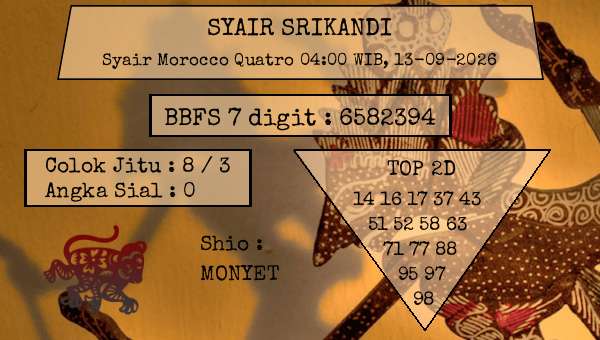 SYAIR SRIKANDI - Syair Morocco Quatro 04:00 WIB